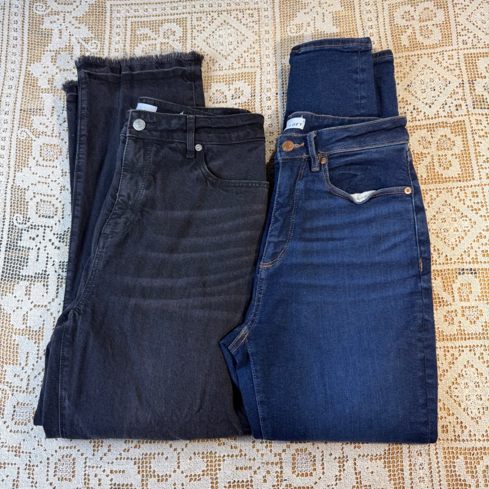 Loft Jeans Bundle Curvy Straight Crop Black & Curvy Sculpt Jegging Indigo 28/6